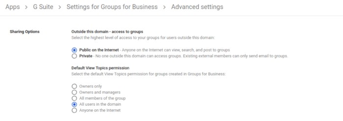 Скриншот настроек Google Groups